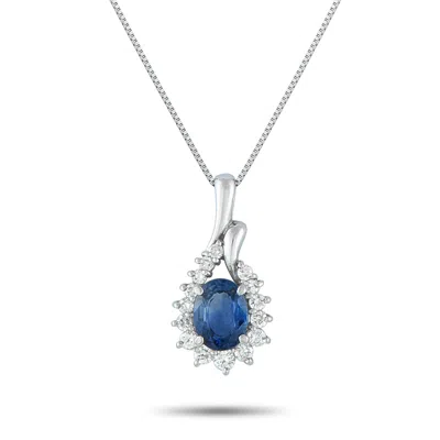 Lb Exclusive Platinum 0.32ct Diamond And Sapphire Pendant Necklace Mf15-082225 In Silver