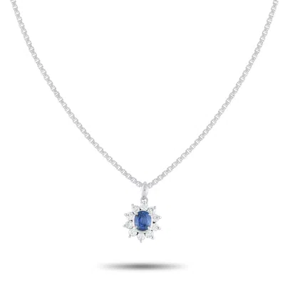Lb Exclusive Platinum 0.32ct Diamond And Sapphire Pendant Necklace Mf26-082125 In Blue