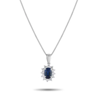 Lb Exclusive Platinum 0.33 Ct Diamond And 1.14 Ct Sapphire Box Chain Necklace Mf18-061625 In White