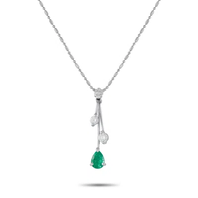 Lb Exclusive Platinum 0.33ct Diamond And Emerald Pendant Necklace Mf26-010226 In White