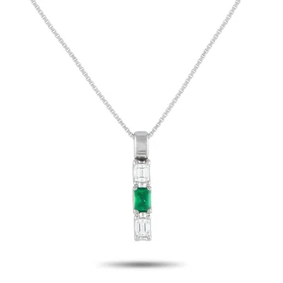 Lb Exclusive Platinum 0.33ct Diamond And Emerald Pendant Necklace Mf38-082225 In White