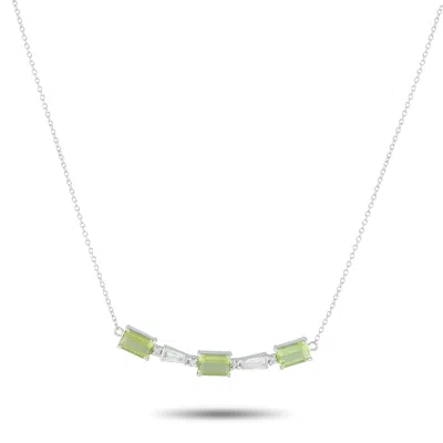 Lb Exclusive Platinum 0.33ct Diamond And Peridot Necklace Mf02-082125 In Metallic