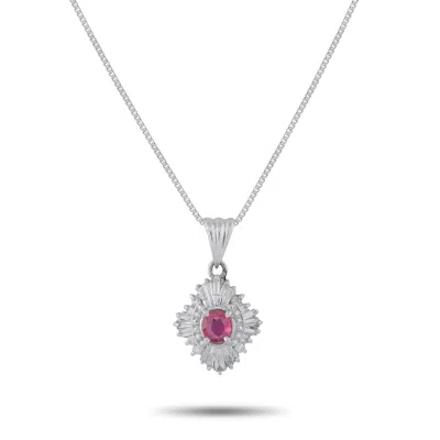 Lb Exclusive Platinum 0.34 Ct Diamond And 0.65 Ct Ruby Pendant Necklace Mf26-011426 In White