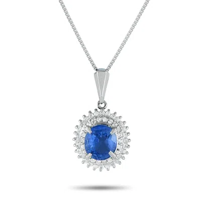 Lb Exclusive Platinum 0.34ct Diamond And Sapphire Pendant Necklace Mf16-082225 In Silver