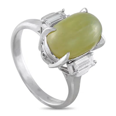 Lb Exclusive Platinum 0.35 Ct Diamond And 6.97 Ct Cats Eye Ring #5348 In Gray