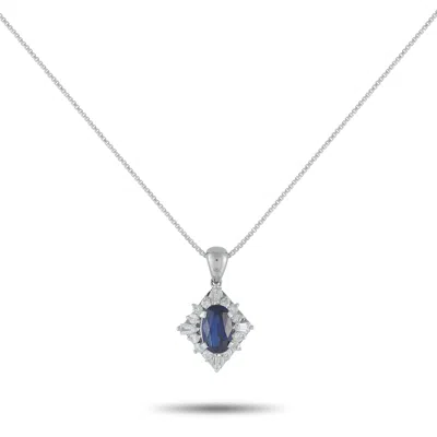Lb Exclusive Platinum 0.35ct Diamond And 1.07 Ct Sapphire Necklace Mf26-102025 In Silver