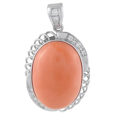 Pre-owned Lb Exclusive Platinum 0.35ct Diamond And Coral Pendant Mf34-101525 In Red