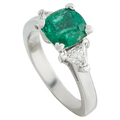 Pre-owned Lb Exclusive Platinum 0.35ct Diamond And Emerald Ring Mf04-051826 In Green