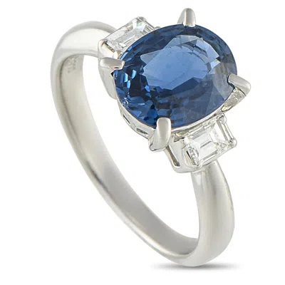 Lb Exclusive Platinum 0.35ct Diamond And Sapphire Ring Mf06-092625 In Silver