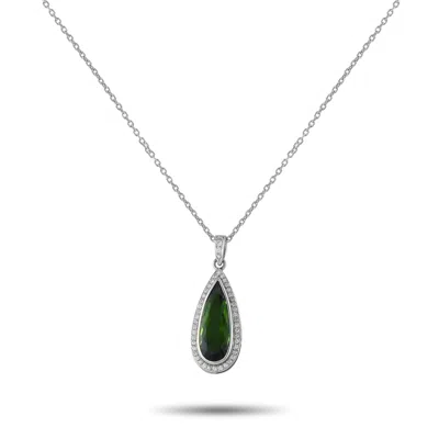 Lb Exclusive Platinum 0.35ct Diamond And Tourmaline Pendant Necklace Mf10-032725 In White