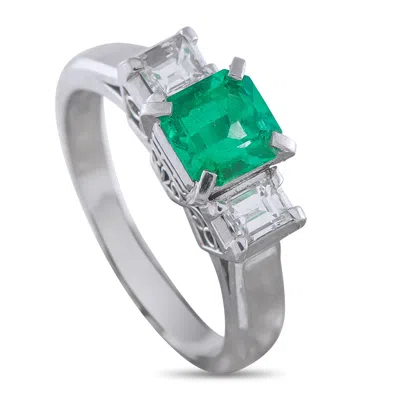 Lb Exclusive Platinum 0.36ct Diamond And Emerald Ring Mf14-041026 In Metallic