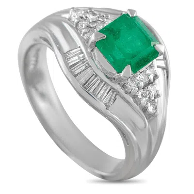Lb Exclusive Platinum 0.36ct Diamond And Emerald Ring Mf61-101625 In Metallic