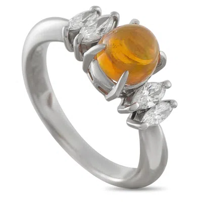 Lb Exclusive Platinum 0.36ct Diamond And Opal Ring Mf04-122925 In Silver