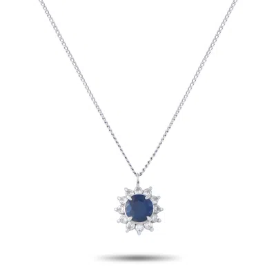 Lb Exclusive Platinum 0.36ct Diamond And Sapphire Pendant Necklace Mf30-041326 In Metallic