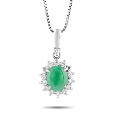 Lb Exclusive Platinum 0.37ct Diamond And Jade Pendant Necklace Mf22-101525 In Green