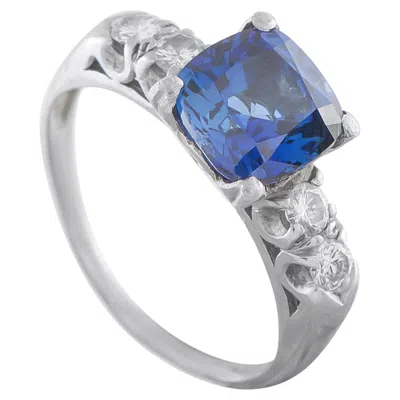 Pre-owned Lb Exclusive Platinum 0.37ct Diamond And Sapphire Ring In Blue