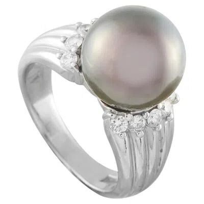 Pre-owned Lb Exclusive Platinum 0.37ct Diamond And Tahitian Pearl Ring Mf28-062526 In Multiple