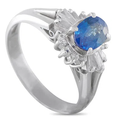 Lb Exclusive Platinum 0.38 Ct Diamond And 1.0 Ct Sapphire Ring Mf04-010226 In Silver