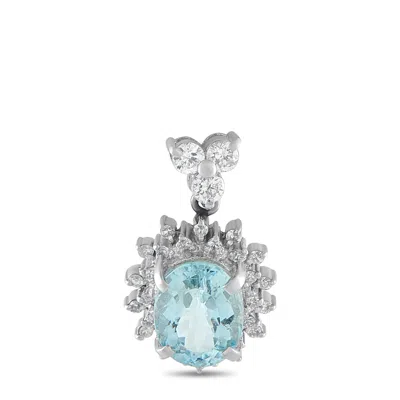 Lb Exclusive Platinum 0.38ct Diamond And Aquamarine Pendant Mf23-010626 In Metallic