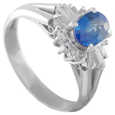 Pre-owned Lb Exclusive Platinum 0.38ct Diamond And Sapphire Ring Mf04-010226 In Blue