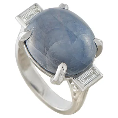 Pre-owned Lb Exclusive Platinum 0.38ct Diamond And Sapphire Ring Mf31-051826 In Blue