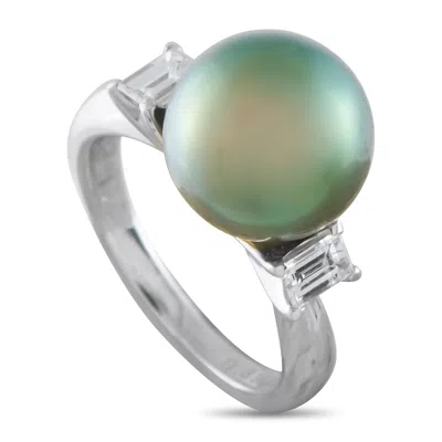 Lb Exclusive Platinum 0.39ct Diamond And Pearl Ring Mf37-052126 In Multi