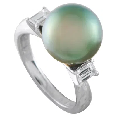 Pre-owned Lb Exclusive Platinum 0.39ct Diamond And Pearl Ring Mf37-052126 In Multi