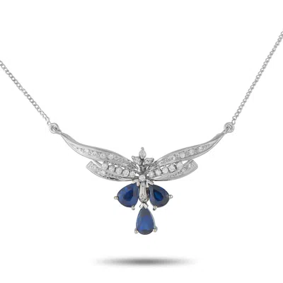 Lb Exclusive Platinum 0.40 Ct Diamond And 2.63 Ct Sapphire Art Deco Necklace Mf32-061625 In White