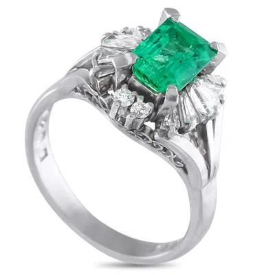 Lb Exclusive Platinum 0.40ct Diamond And Emerald Ring Mf15-032725 In White