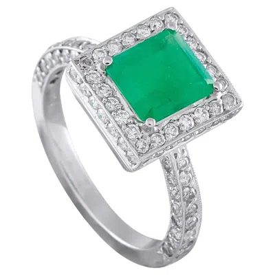 Pre-owned Lb Exclusive Platinum 0.40ct Diamond And Emerald Ring Mf35-062526 In Green