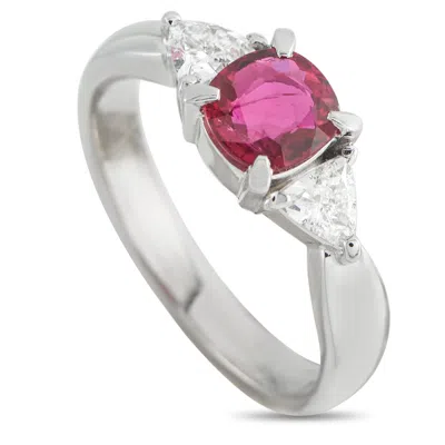 Lb Exclusive Platinum 0.40ct Diamond And Ruby Ring Mf06-052126 In Metallic