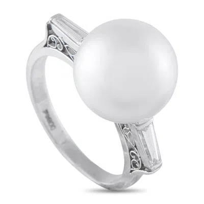 Lb Exclusive Platinum 0.41 Ct Diamond And Pearl Ring #5210 In Metallic