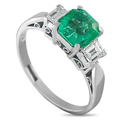 Lb Exclusive Platinum 0.42ct Diamond And Emerald Ring Mf64-101625 In Metallic