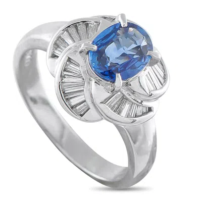 Lb Exclusive Platinum 0.43ct Diamond And Blue Sapphire Pinwheel Halo Ring Mf18-110425 In Metallic