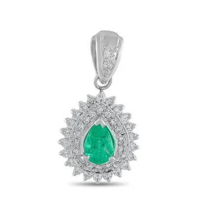 Lb Exclusive Platinum 0.43ct Diamond And Emerald Pendant Mf13-010626 In Metallic