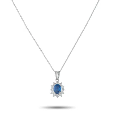 Lb Exclusive Platinum 0.44ct Diamond And Sapphire Pendant Necklace Mf16-011426 In Metallic