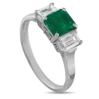 Lb Exclusive Platinum 0.45 Ct Diamond And 0.82 Ct Emerald Three-stone Ring Mf32-052126 In Metallic