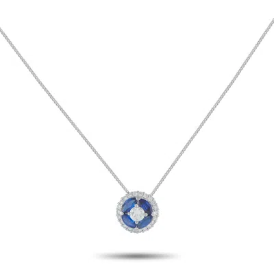 Lb Exclusive Platinum 0.45 Ct Diamond And 0.89 Ct Sapphire Necklace Mf07-102125 In Blue