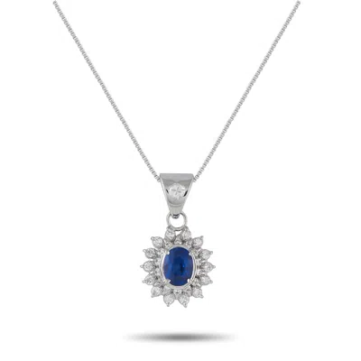Lb Exclusive Platinum 0.45 Ct Diamond And 0.95 Ct Sapphire Necklace Mf31-061625 In White