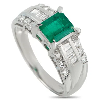 Lb Exclusive Platinum 0.45ct Diamond And Emerald Ring Mf44-110425 In Metallic