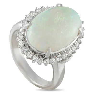 Lb Exclusive Platinum 0.45ct Diamond And Opal Ring Mf29-101625 In Silver