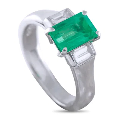Lb Exclusive Platinum 0.46ct Diamond And Emerald Ring Mf17-041026 In Silver