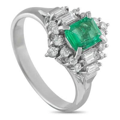 Lb Exclusive Platinum 0.46ct Diamond And Emerald Ring Mf33-101625 In Metallic