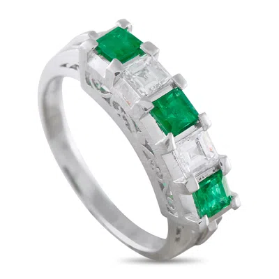 Lb Exclusive Platinum 0.46ct Diamond And Emerald Ring Mf40-041326 In Gray