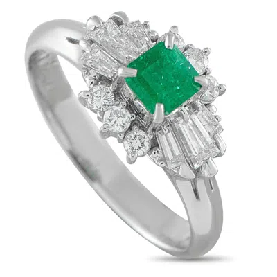 Lb Exclusive Platinum 0.47ct Diamond And Emerald Ring Mf23-101725 In Silver