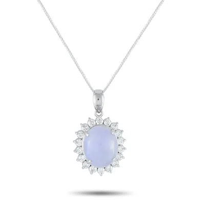 Lb Exclusive Platinum 0.47ct Diamond And Jade Pendant Necklace Mf31-082225 In Metallic