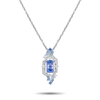 Lb Exclusive Platinum 0.48 Ct Diamond And 5.46 Ct Tanzanite Pendant Necklace Mf03-110425 In Metallic