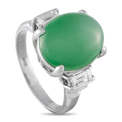 Lb Exclusive Platinum 0.48 Ct Diamond And Jade Ring #5236 In Metallic