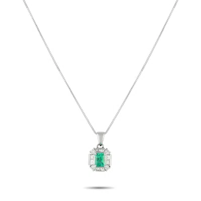 Lb Exclusive Platinum 0.48ct Diamond And Emerald Pendant Necklace Mf28-082125 In Silver