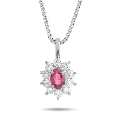 Lb Exclusive Platinum 0.48ct Diamond And Ruby Pendant Necklace Mf27-031626 In Metallic